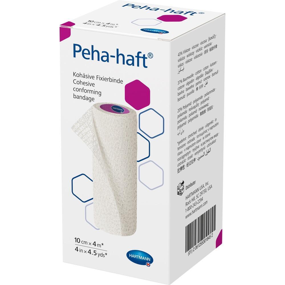 Eine Schachtel mit einer kohäsiven Fixierbinde von Peha-haft wird gezeigt.