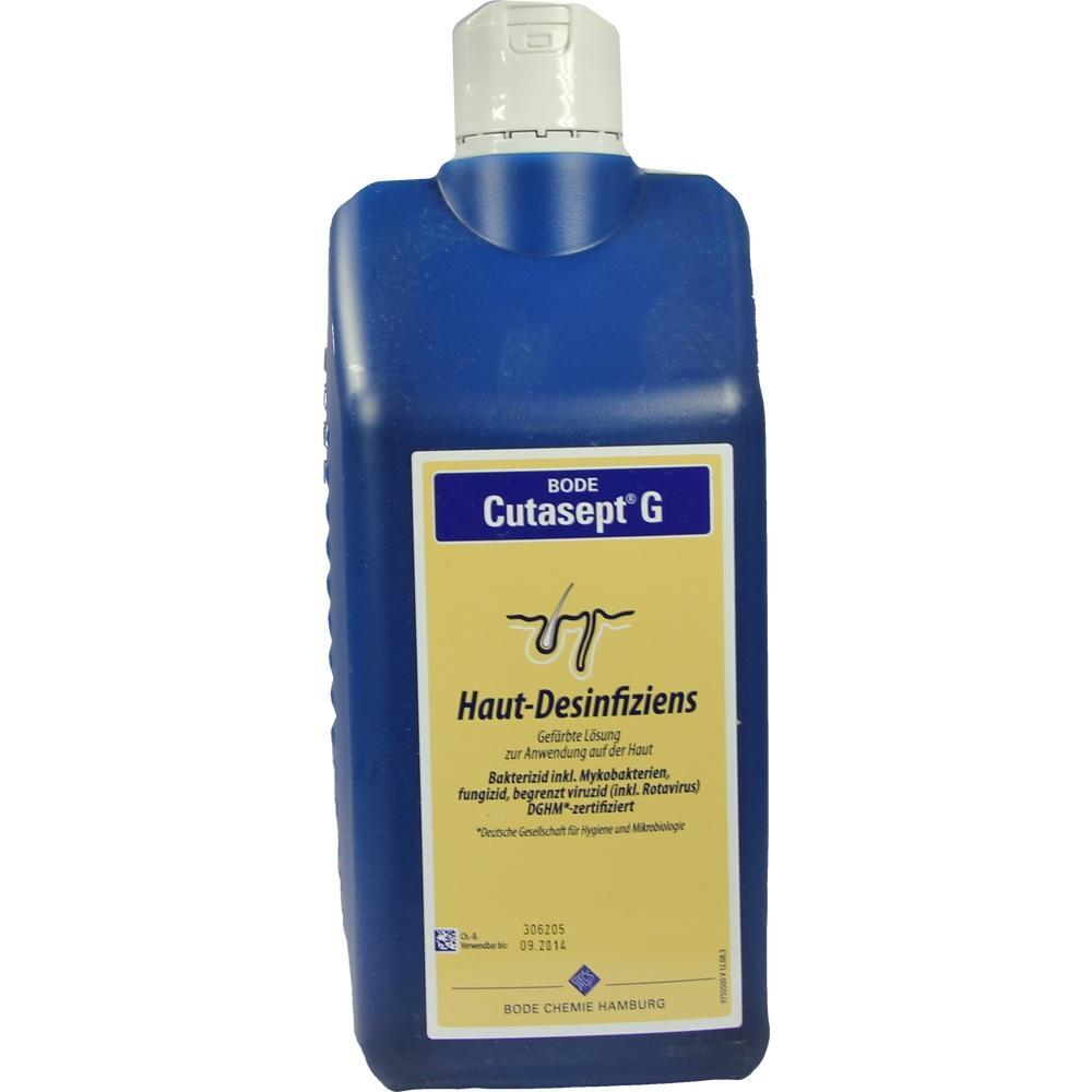Blaues Desinfektionsmittel für die Haut in einer Plastikflasche.