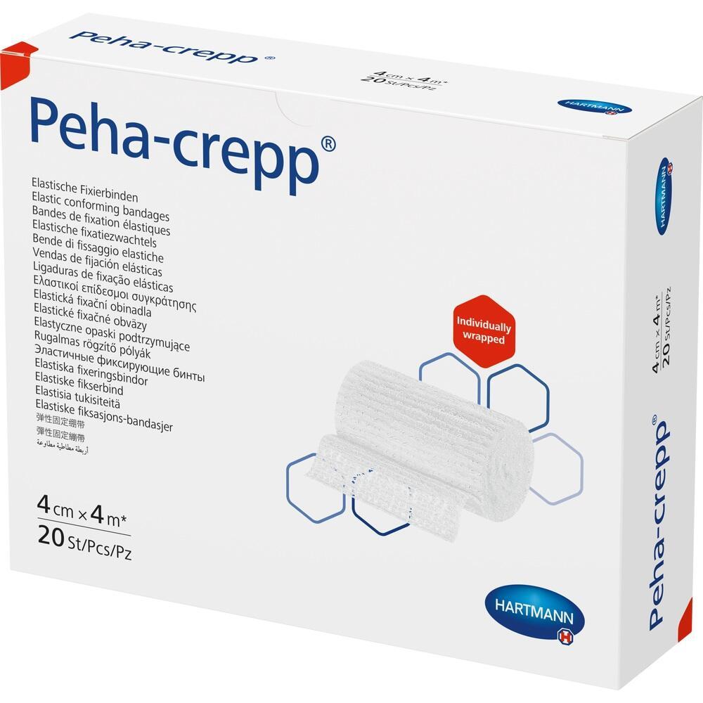 Weiße Verpackung mit elastischen Fixierbinden von Peha-crepp.