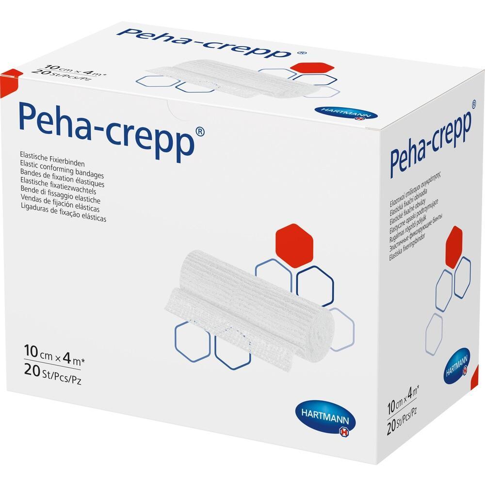 Weiße Verpackung von elastischen Fixierbinden mit Produktlogo "Peha-crepp".