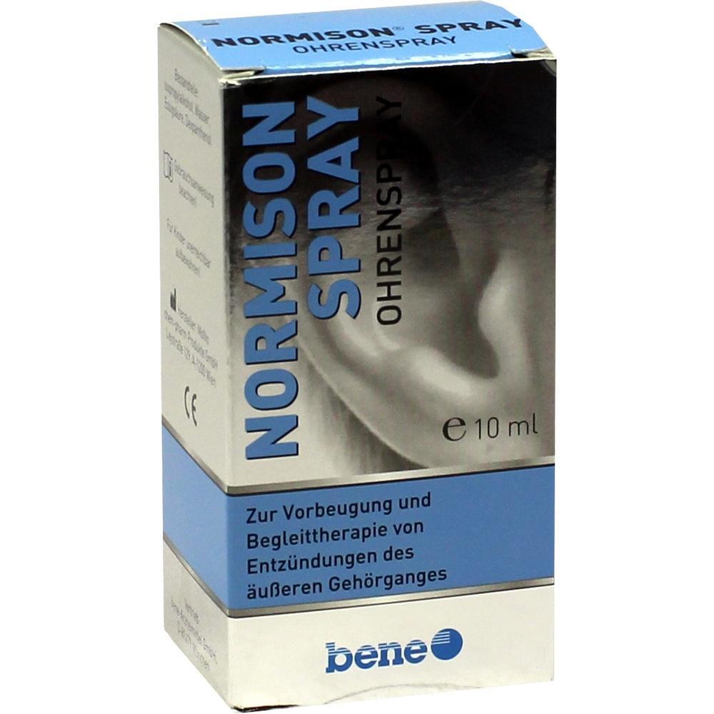 Packung eines Ohrensprays mit dem Namen "Normison Spray", 10 ml.