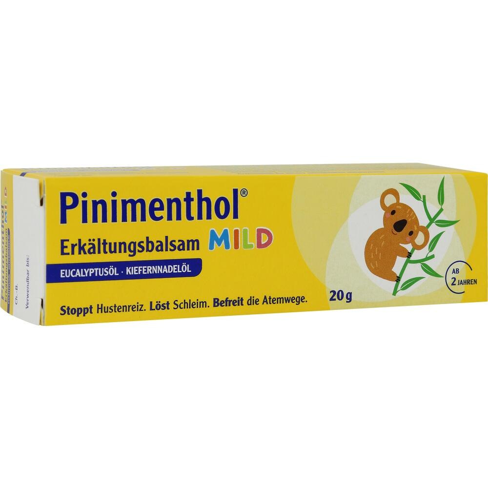 Gelbe Verpackung eines Erk&auml;ltungsbalsams mit Eukalyptus&ouml;l und Kiefernnadel&ouml;l.