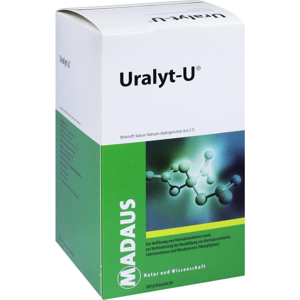 Weiße und grüne Verpackung von Urinsteinmedizin namens Uralyt-U.