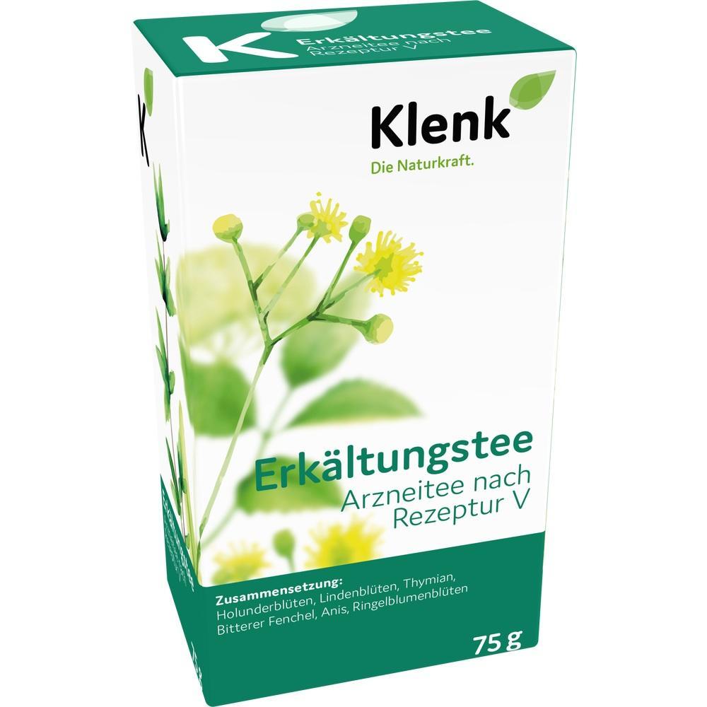 Erk&auml;ltungstee-Packung mit gelben Bl&uuml;ten und gr&uuml;ner Schrift.