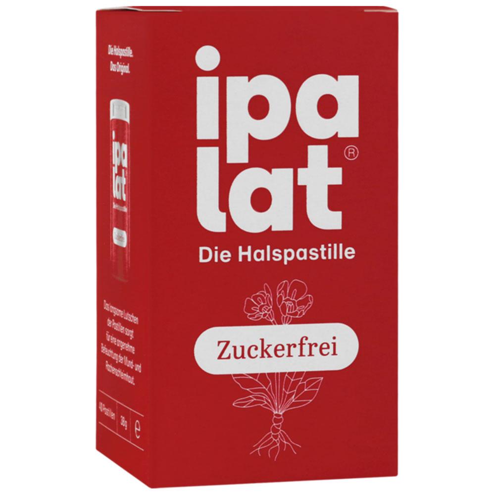 Rote Verpackung von zuckerfreien Halspastillen mit wei&szlig;er Schrift.