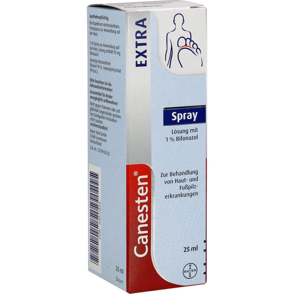 Weiße Spray-Packung zur Behandlung von Haut- und Fußpilz.