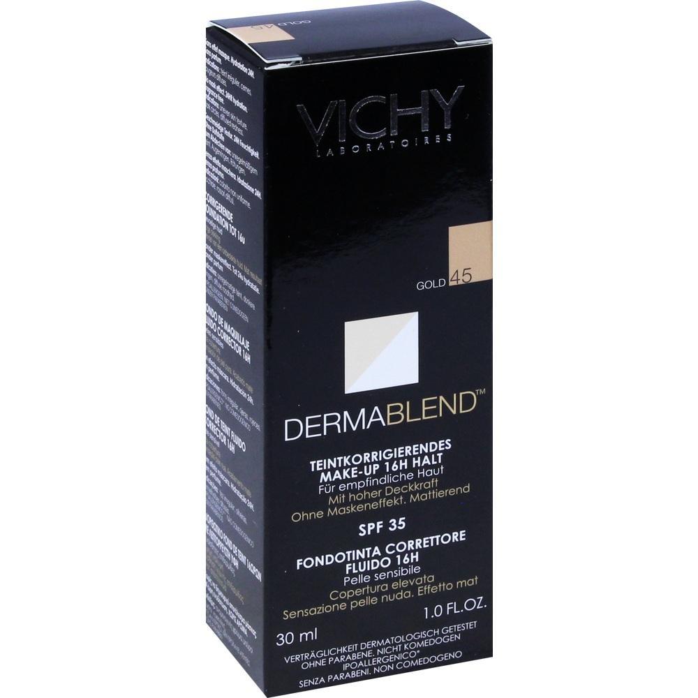Schwarze Verpackung einer Vichy Dermablend Foundation in der Farbe Gold 45.