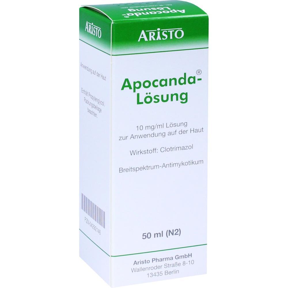 Eine grüne und weiße Schachtel mit der Aufschrift "Apocanda-Lösung".