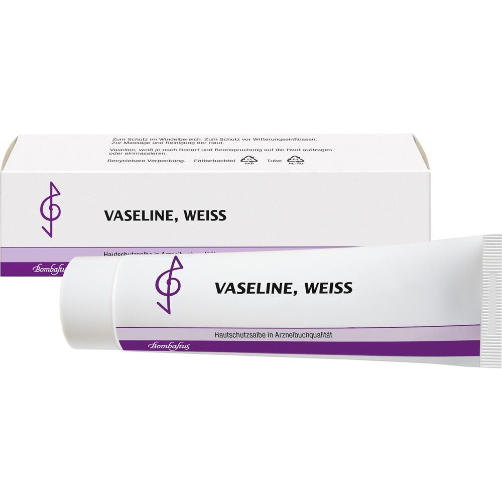 Wei&szlig;e Vaseline in einer Tube liegt vor einer passenden Verpackung.