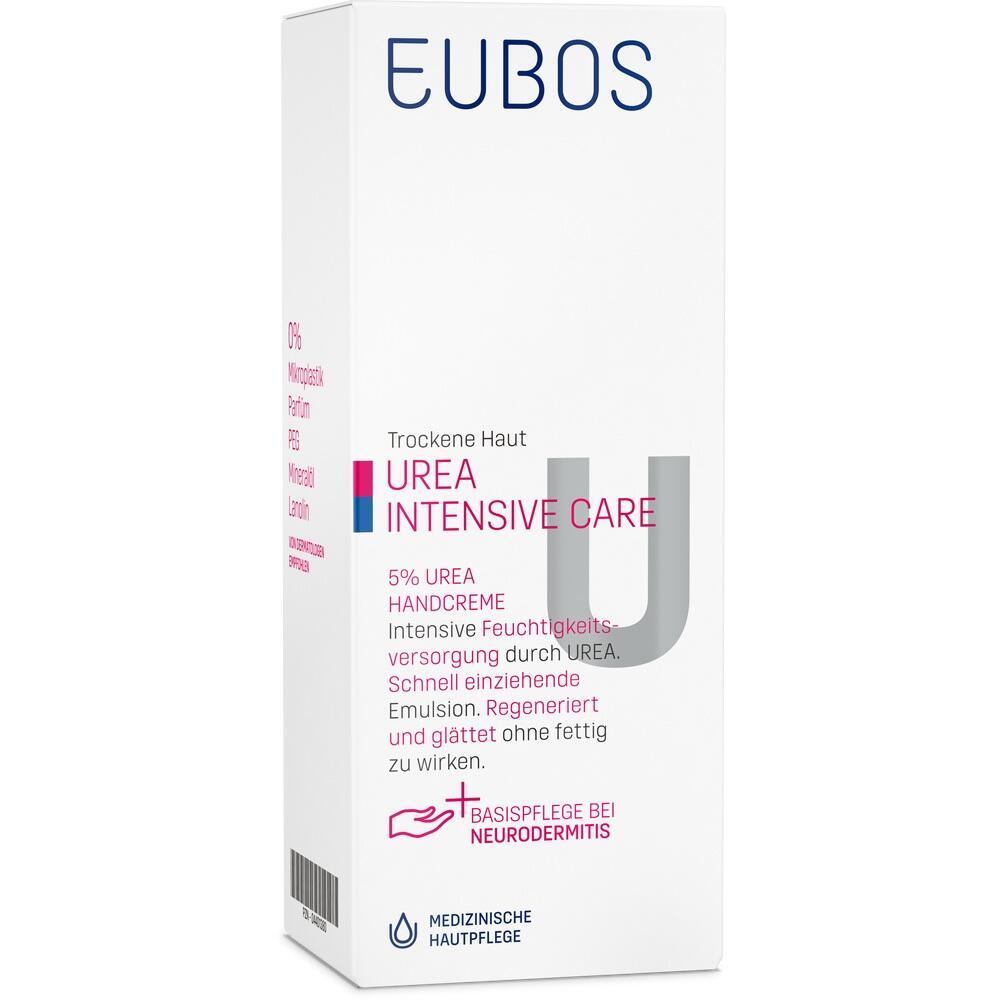 Die Verpackung zeigt eine Handcreme f&uuml;r trockene Haut mit 5% Urea.