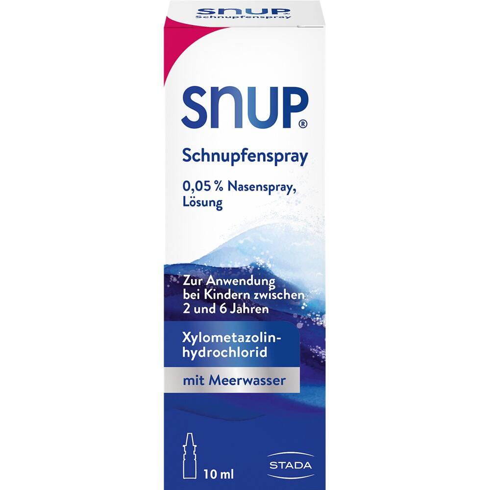Wei&szlig;e Verpackung mit blauem Text f&uuml;r ein Nasenspray f&uuml;r Kinder.