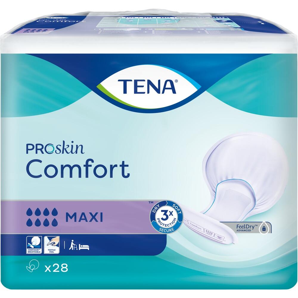 Eine Packung TENA ProSkin Comfort Inkontinenzeinlagen mit 28 St&uuml;ck.
