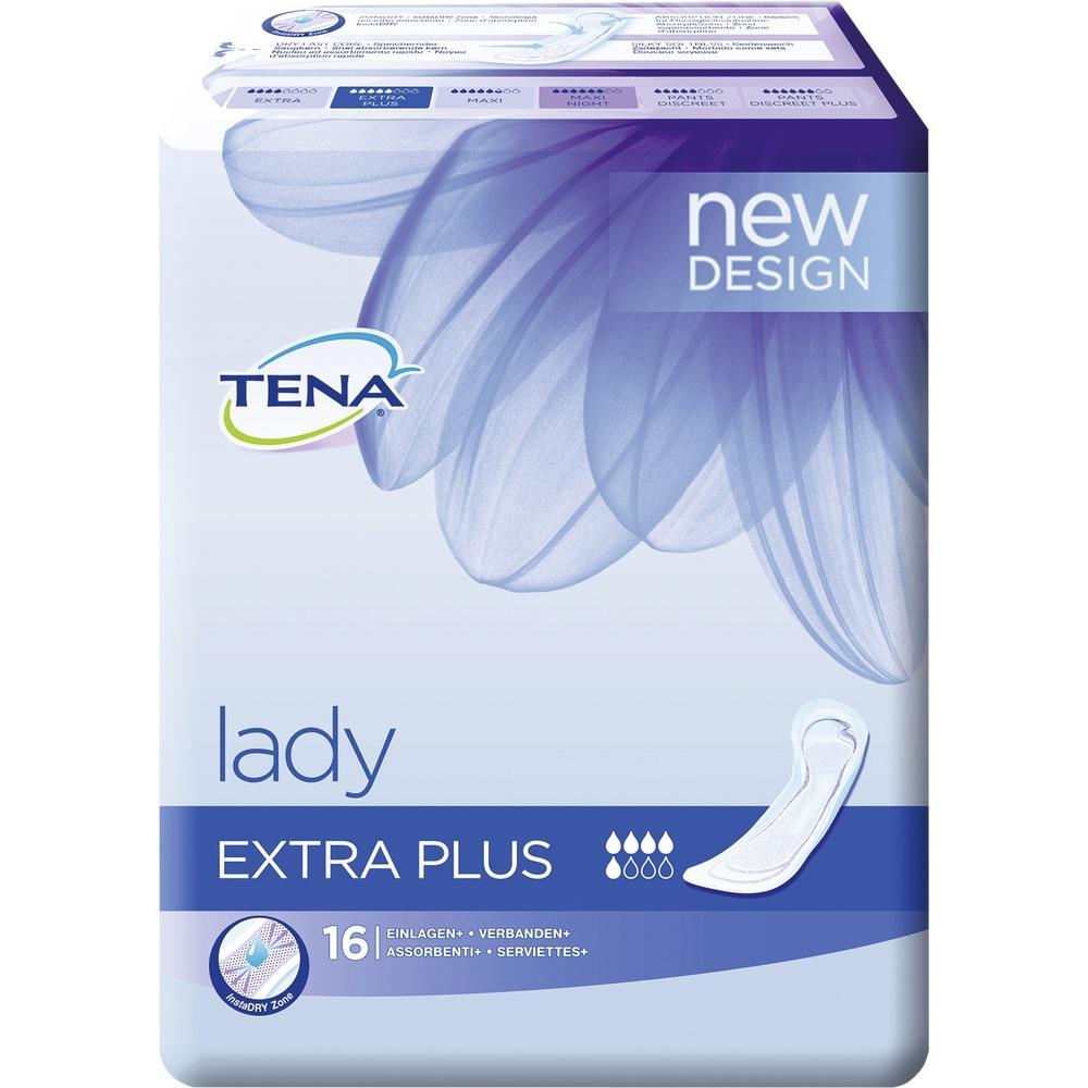 Eine Packung Damenbinden der Marke Tena, extra plus Saugkraft.