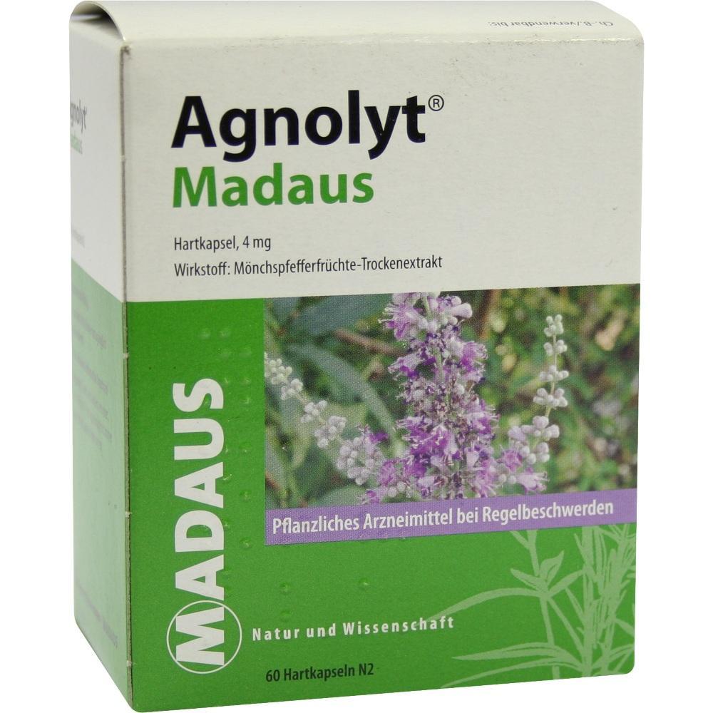 Eine Packung Agnolyt Madaus mit einem Bild von lila Blüten.