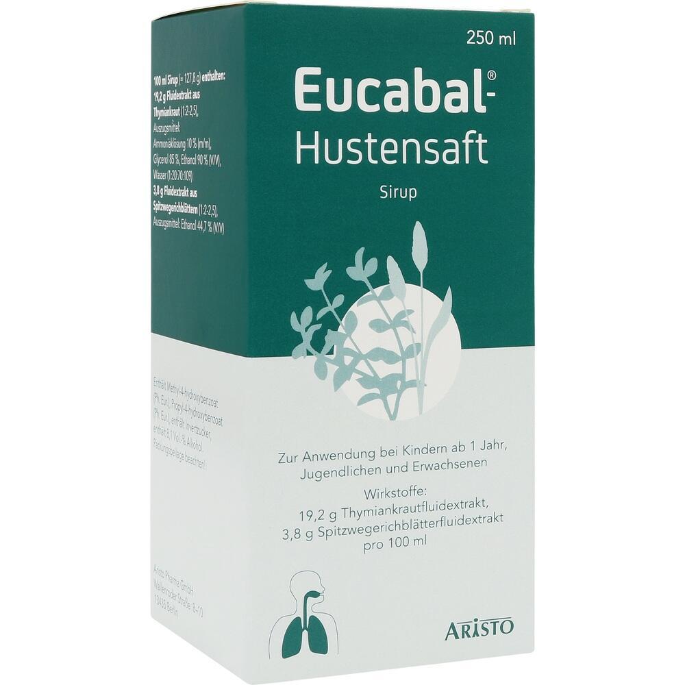 Hustensaft-Flasche mit pflanzlichen Wirkstoffen gegen Husten bei Kindern und Erwachsenen.