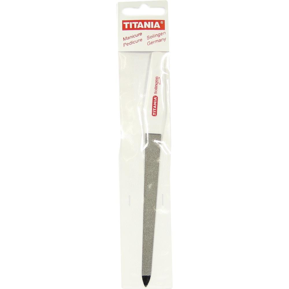 Eine Nagelfeile in Verpackung mit rotem "Titania"-Logo.