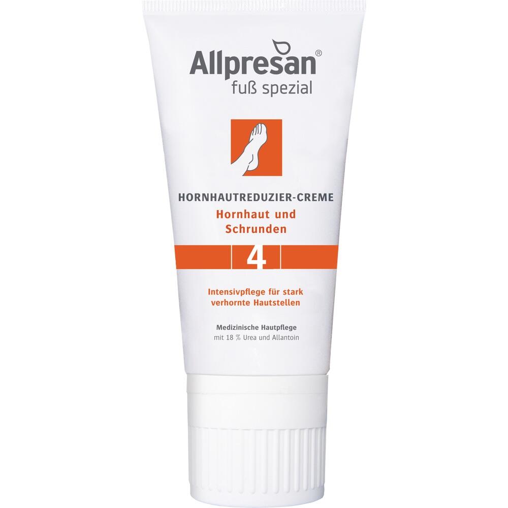 Weiße Creme-Tube mit Aufschrift zur Pflege von Hornhaut und Schrunden.