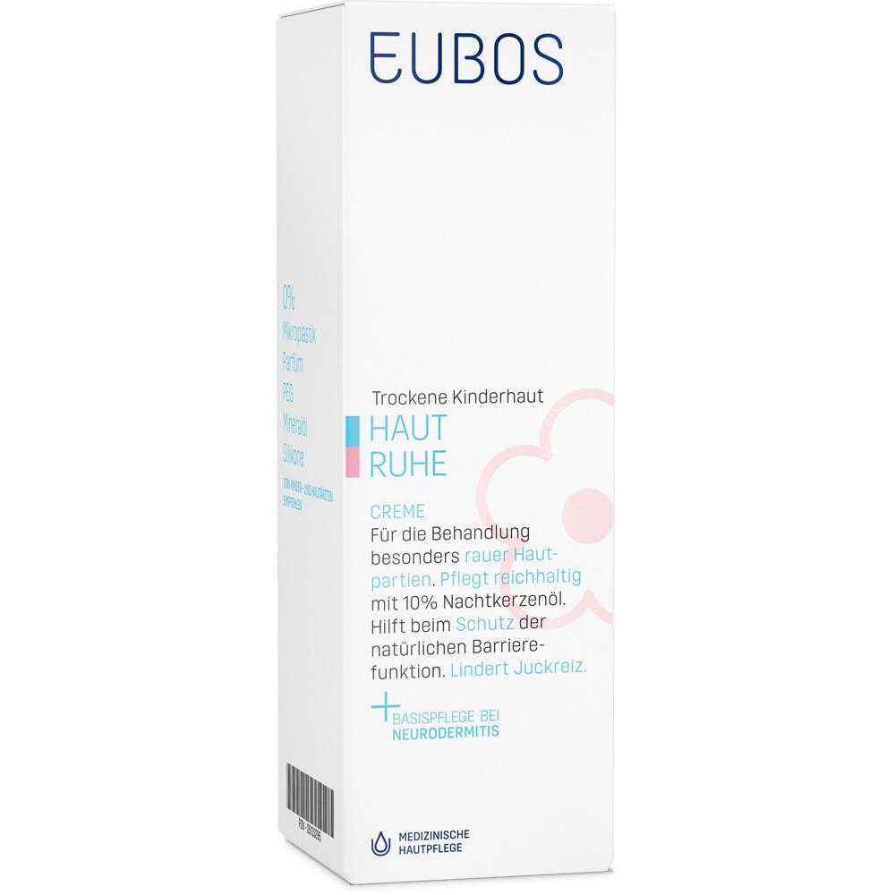 Wei&szlig;e Verpackung mit blauer Schrift f&uuml;r eine Creme gegen trockene Kinderhaut.