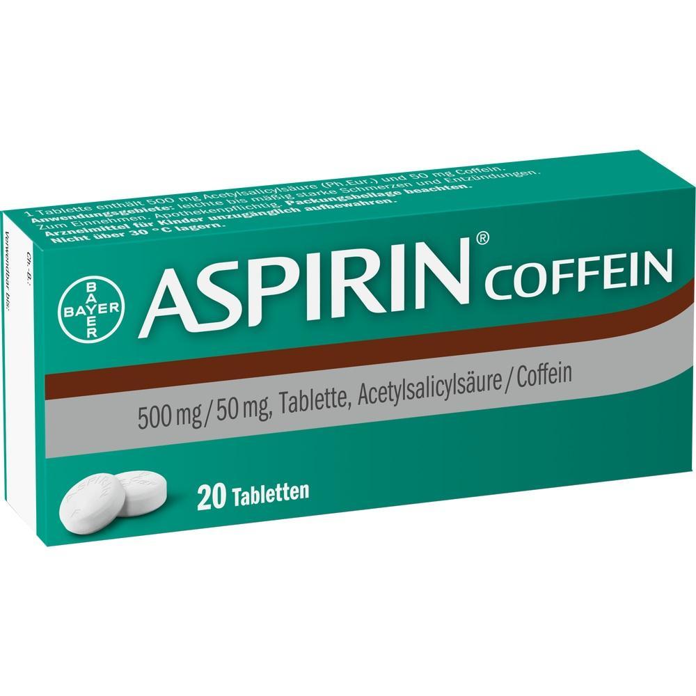 Eine grüne Aspirin Coffein Packung mit 20 Tabletten.