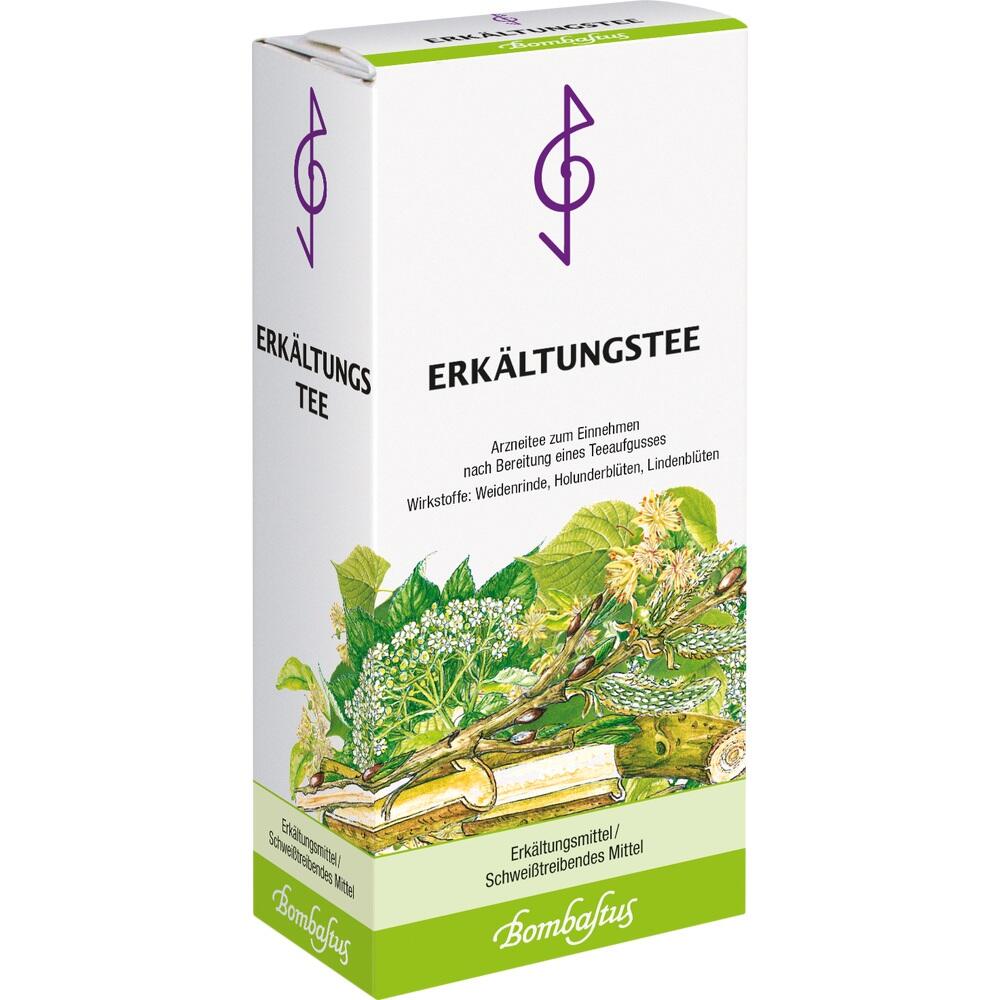 Eine Packung Erk&auml;ltungstee mit Pflanzenabbildungen auf der Vorderseite.