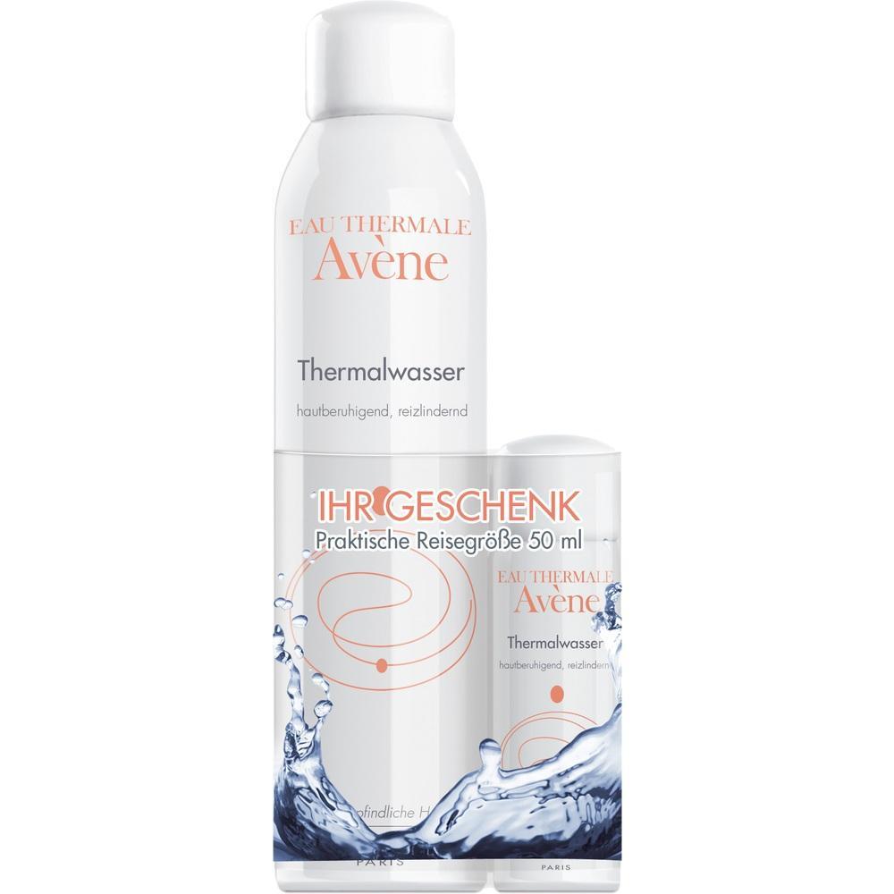 Zwei Dosen Av&egrave;ne Thermalwasser, eine als Geschenk in Reisegr&ouml;&szlig;e.