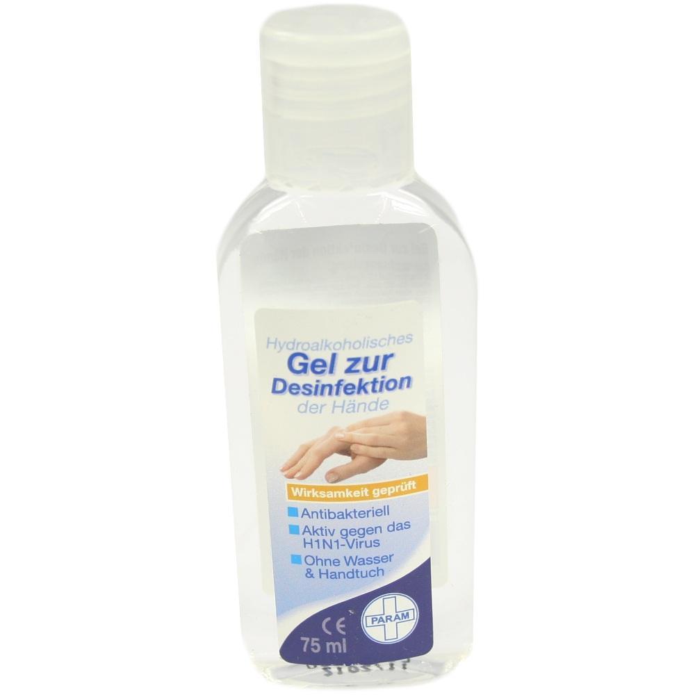 Transparente Flasche mit Desinfektionsgel für die Hände, antibakteriell und ohne Wasser nutzbar.