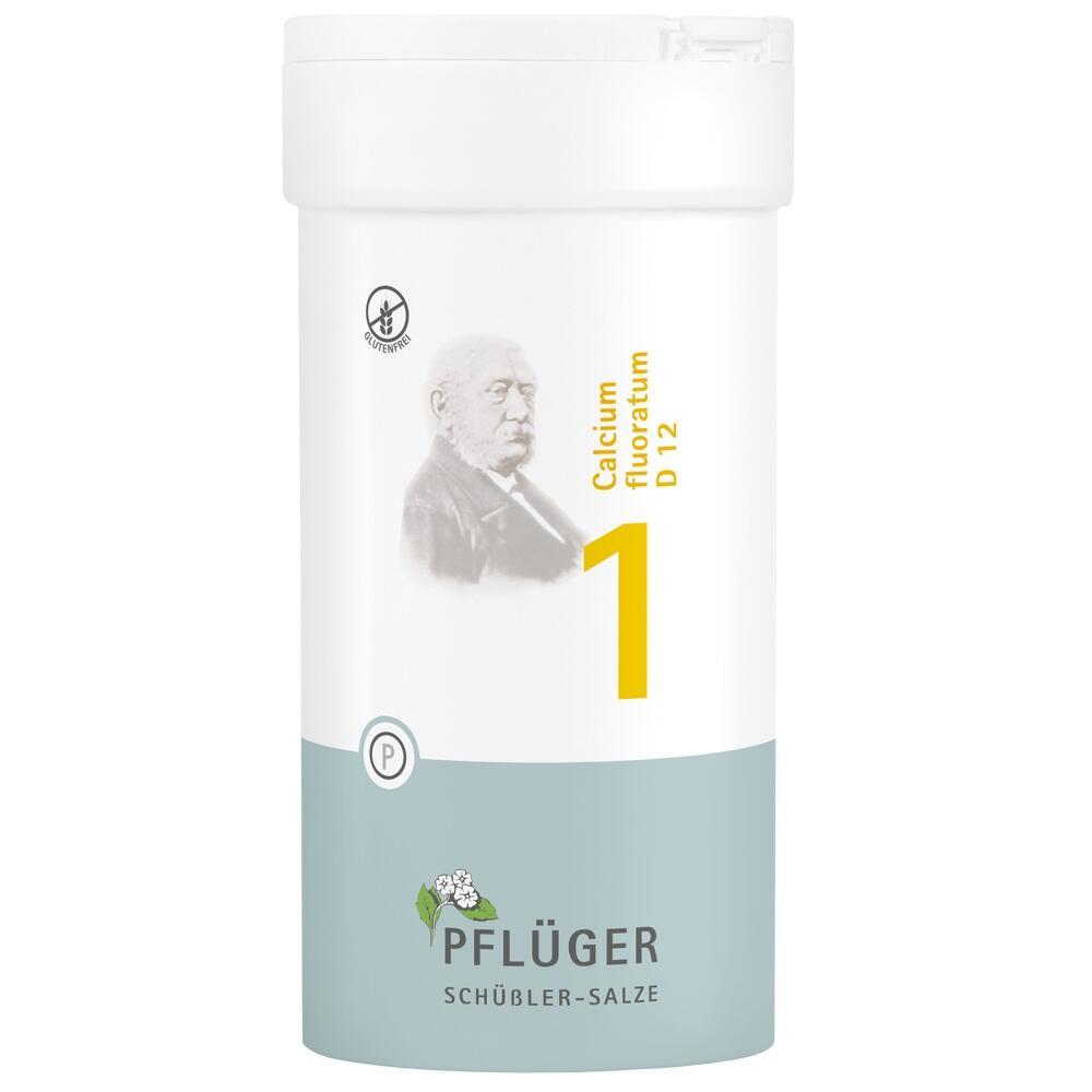 Eine wei&szlig;e Dose mit der Aufschrift "Calcium fluoratum D12" und der Zahl 1.