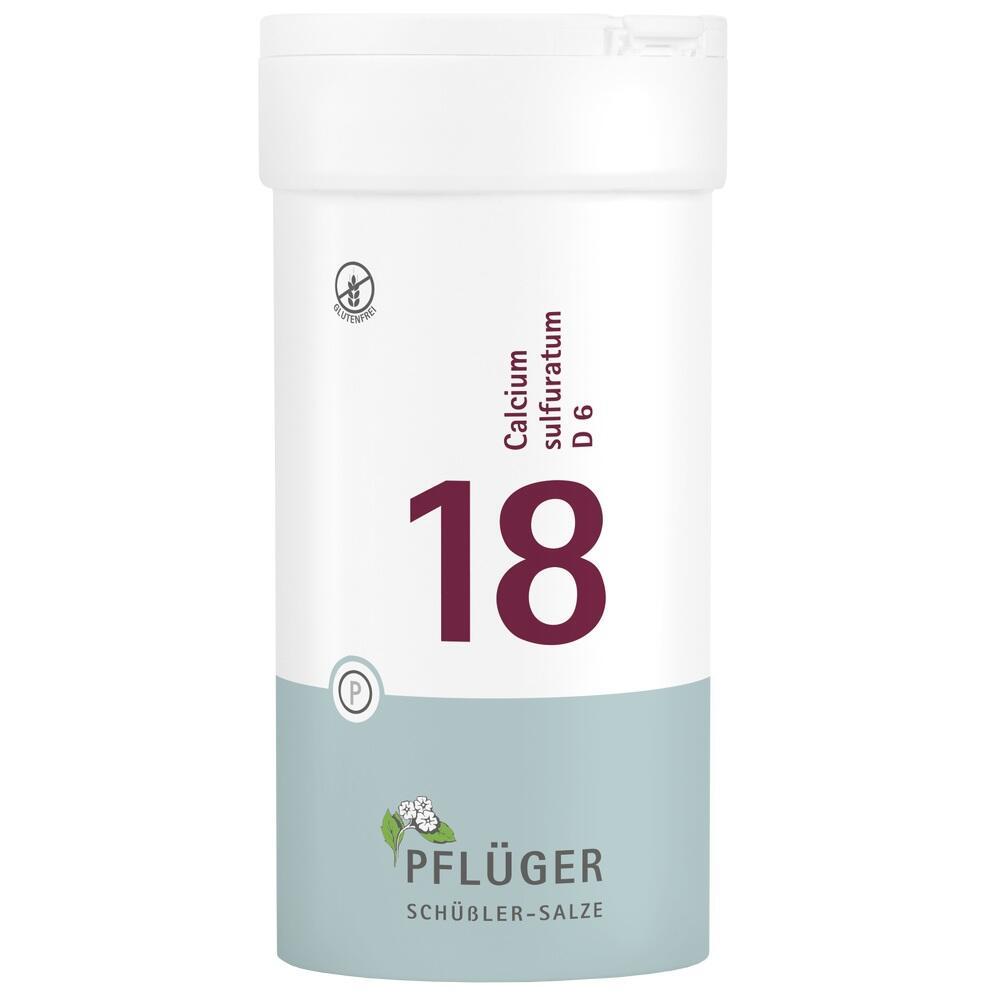 Wei&szlig;e Dose mit der Nummer 18 und der Aufschrift "Calcium sulfuratum D6".