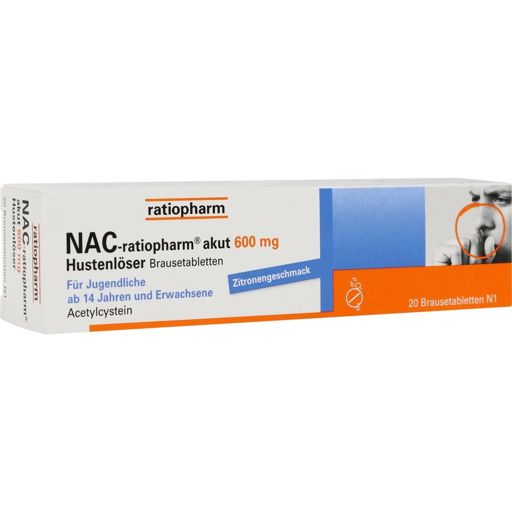 Packung einer Hustenlöser-Brausetablette von ratiopharm mit Zitronengeschmack.