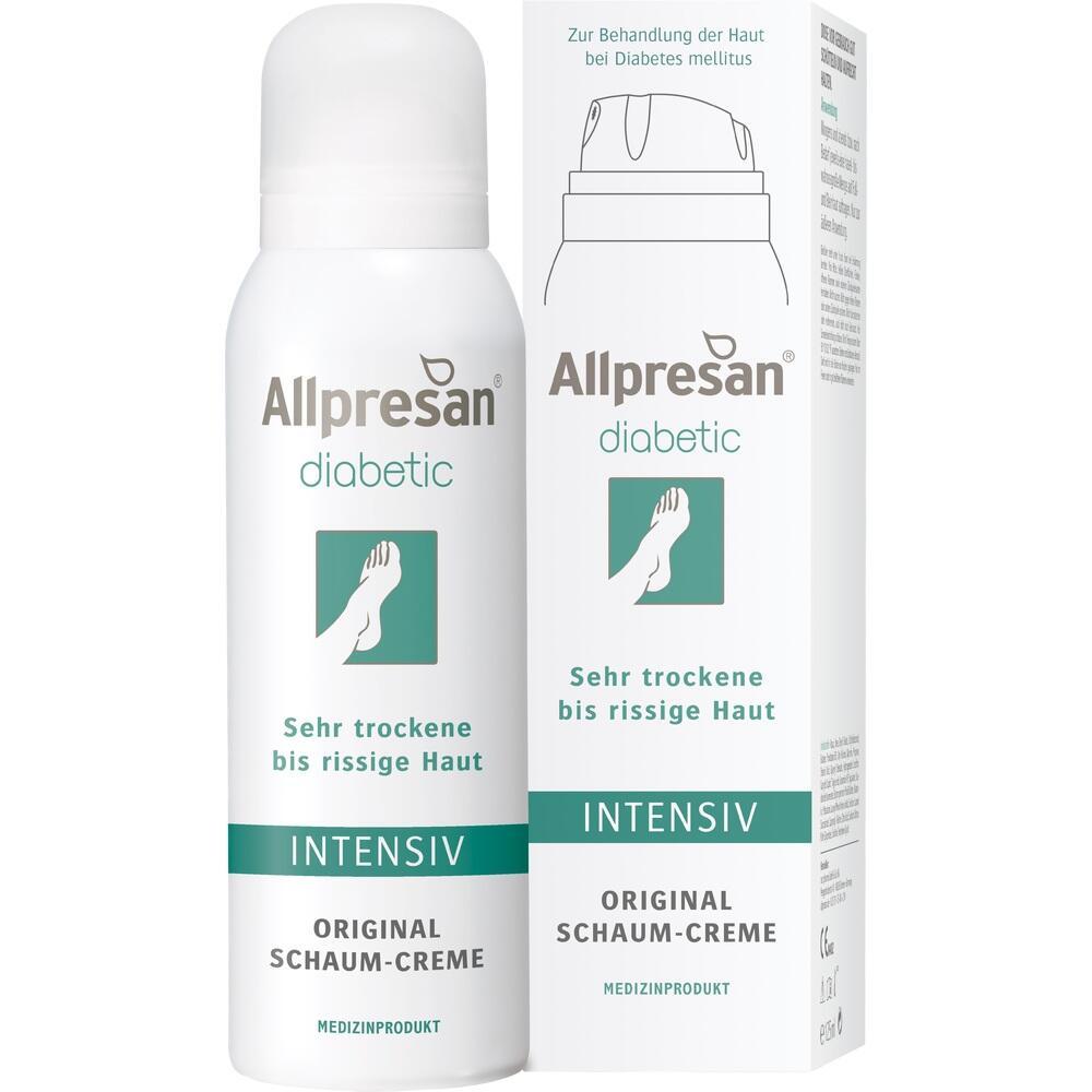 Eine Dose Allpresan Schaum-Creme f&uuml;r trockene Haut neben der Verpackung.