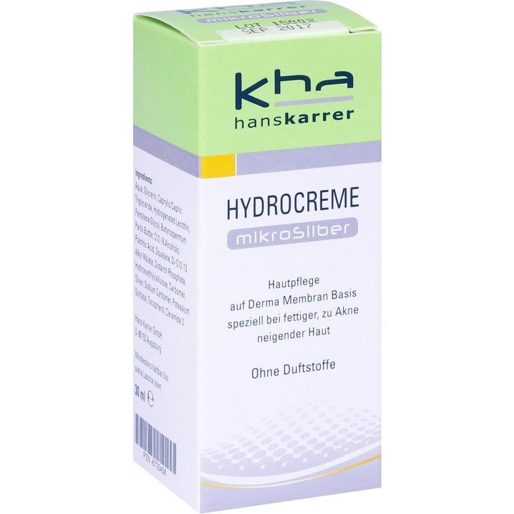 Gr&uuml;ne und wei&szlig;e Verpackung einer Hydrocreme ohne Duftstoffe f&uuml;r fettige Haut.