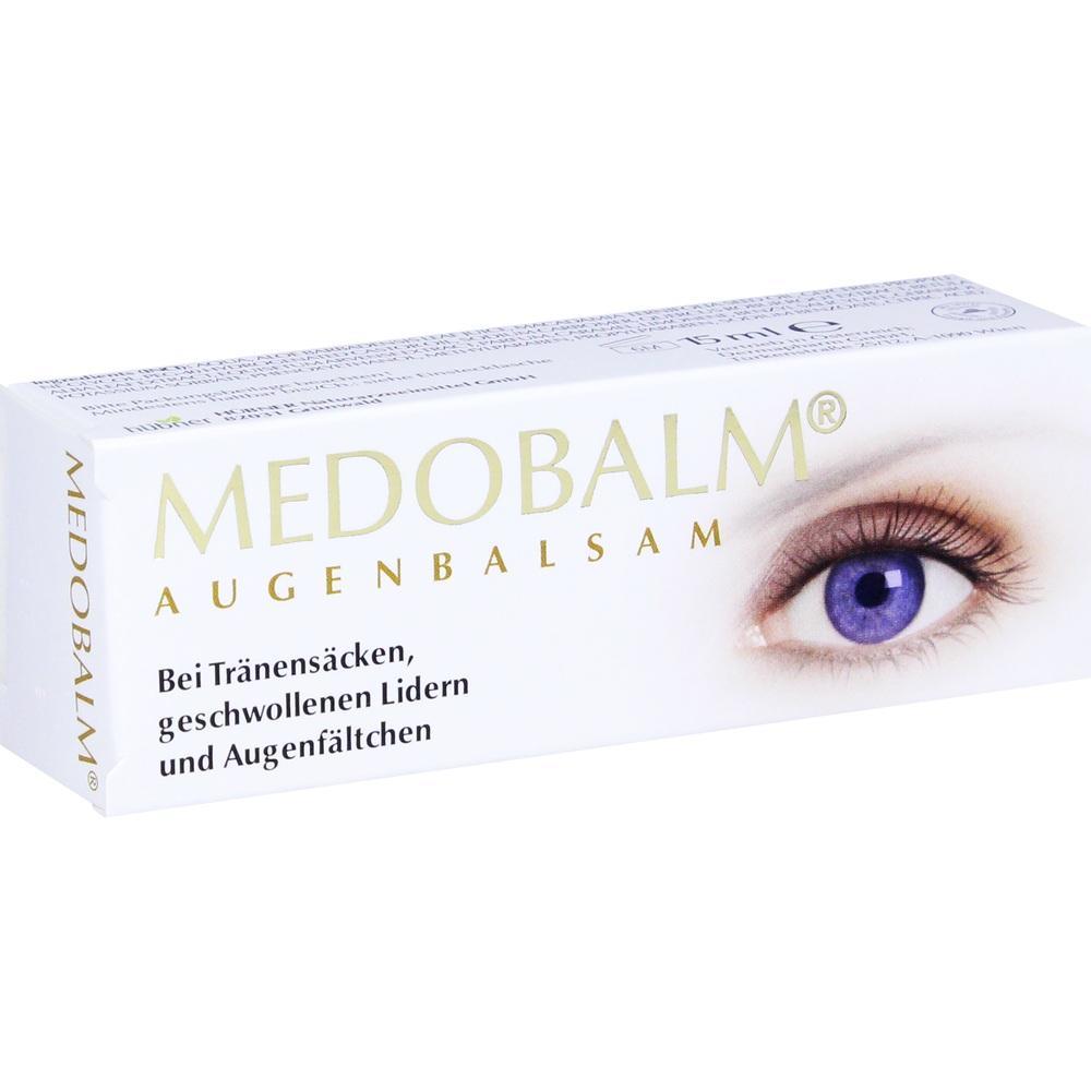 Eine Packung Medobalm Augenbalsam mit einem Bild eines Auges darauf.