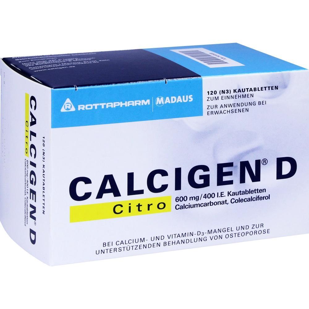 Weiße Schachtel mit CalciGen D Tabletten zur Unterstützung bei Vitamin-D-Mangel.