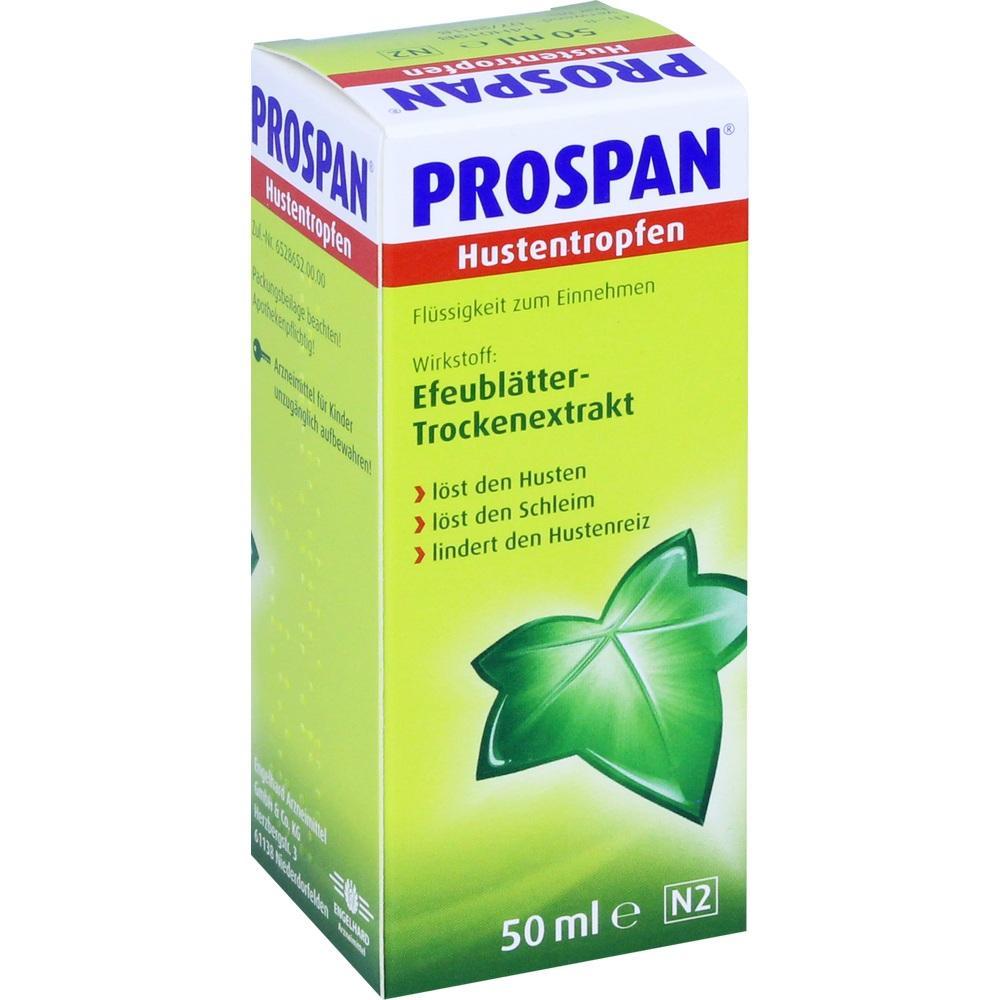 Grüne Verpackung von Prospan Hustentropfen mit Efeublatt-Abbildung.