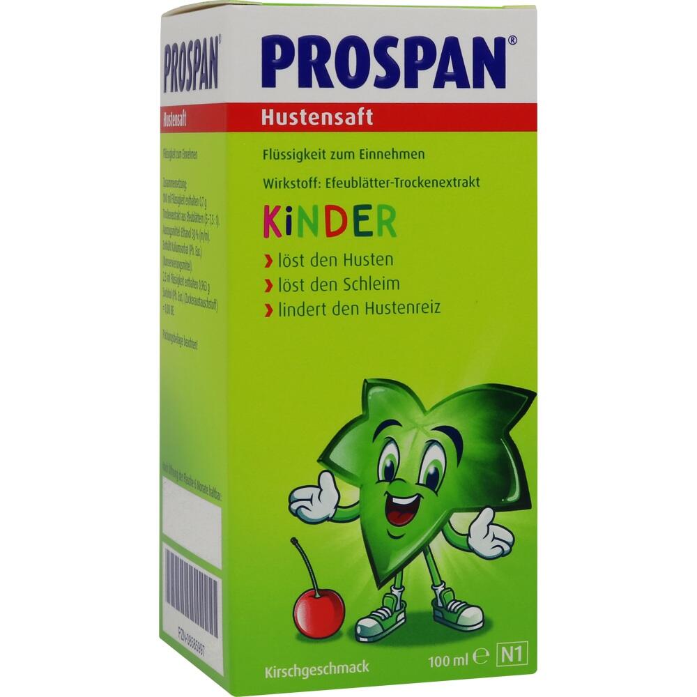 Eine Packung Kinderhustensaft mit einem lachenden Blatt auf der Vorderseite.