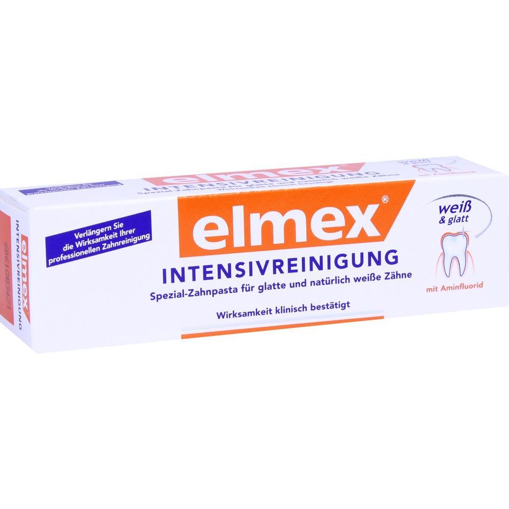 Eine Zahnpastatube der Marke Elmex für intensive Reinigung.