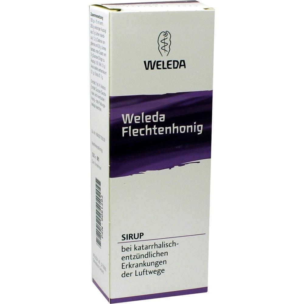 Eine Packung Weleda Flechtenhonig Sirup zur Behandlung von Atemwegserkrankungen.