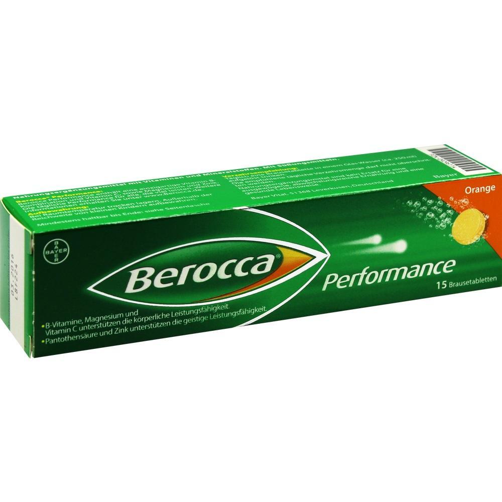 Grüne Verpackung von Brausetabletten mit Vitaminen, 15 Stück, Geschmacksrichtung Orange.