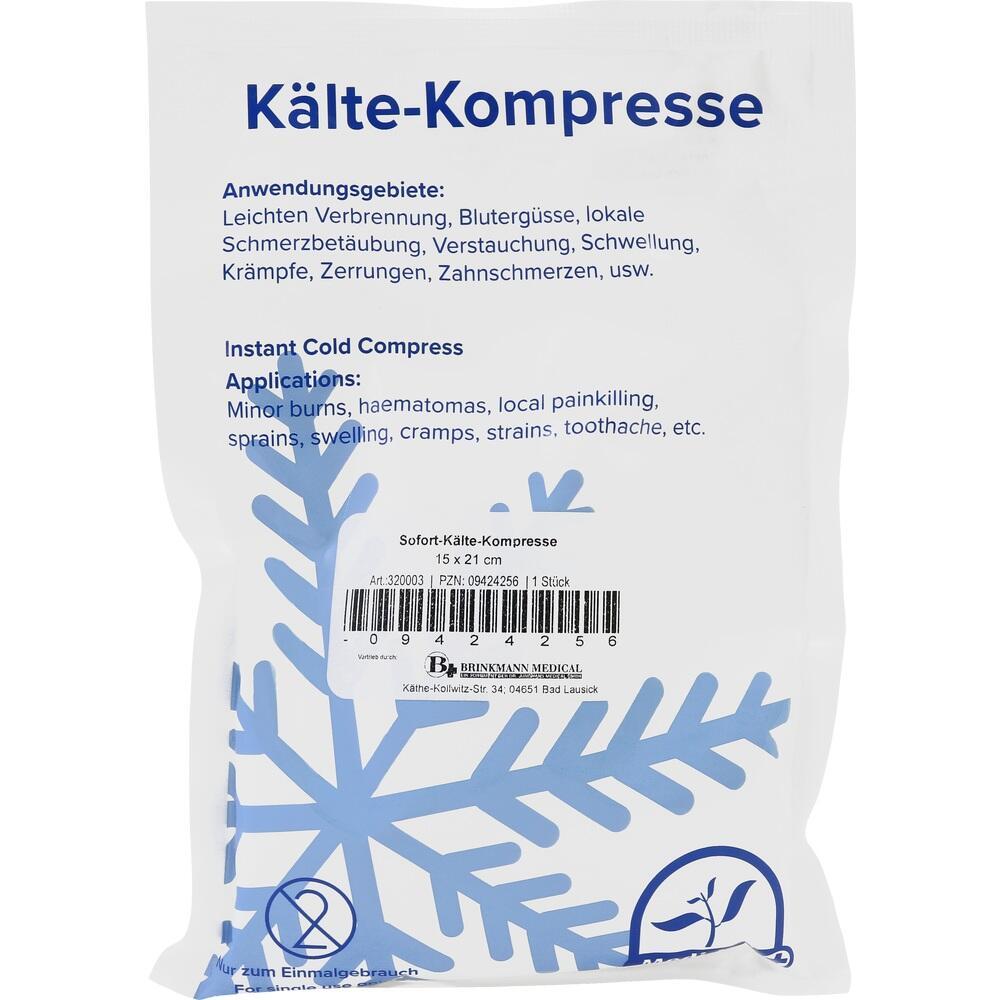 Verpackung einer Kälte-Kompressen für Schmerzen und Schwellungen.