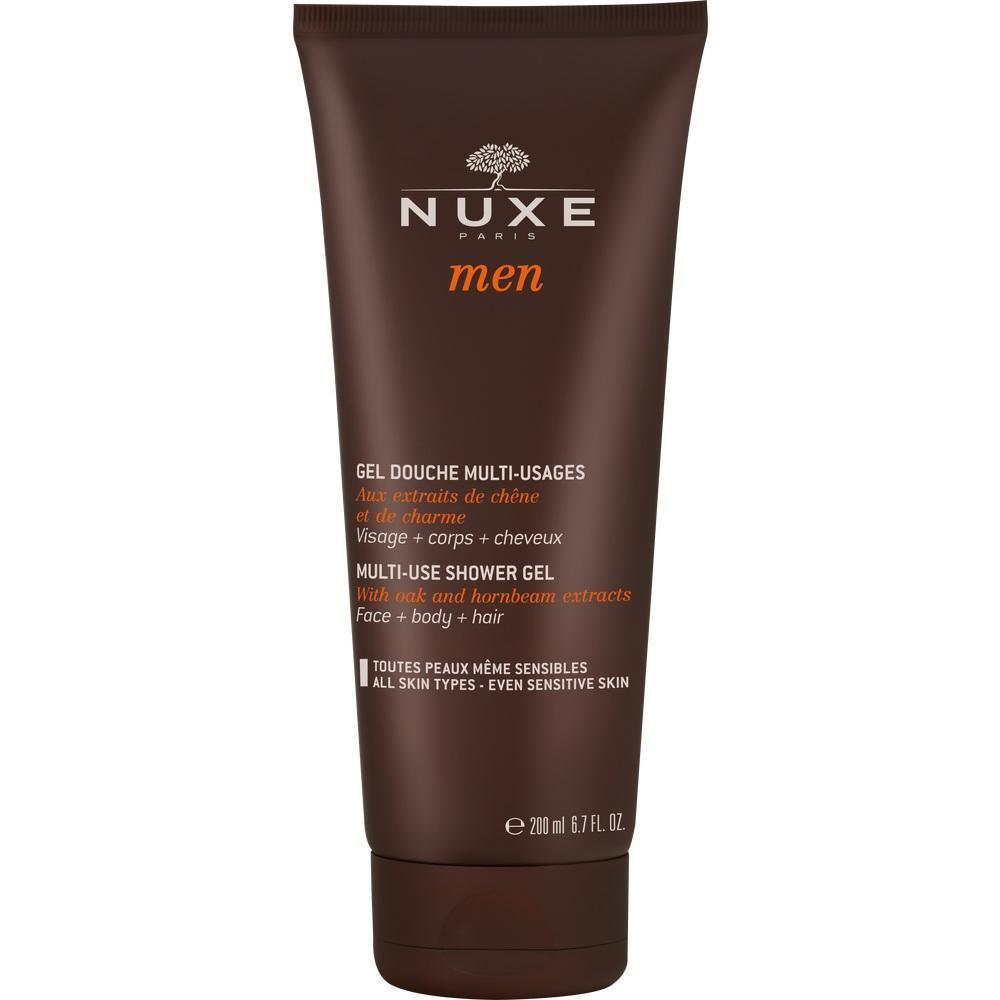 Braune Tube mit Duschgel für Männer, geeignet für Gesicht, Körper und Haare.