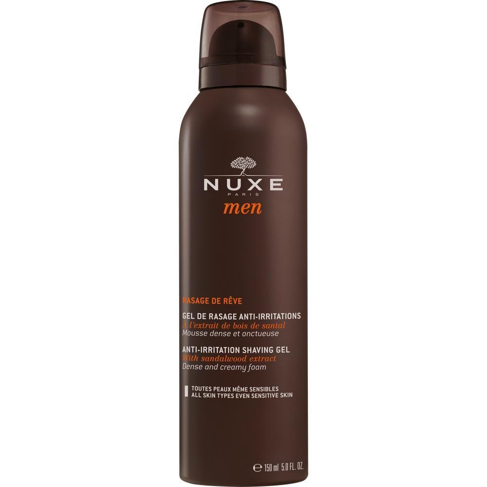 Braune Flasche mit Anti-Irritations-Rasiergel für Männer.