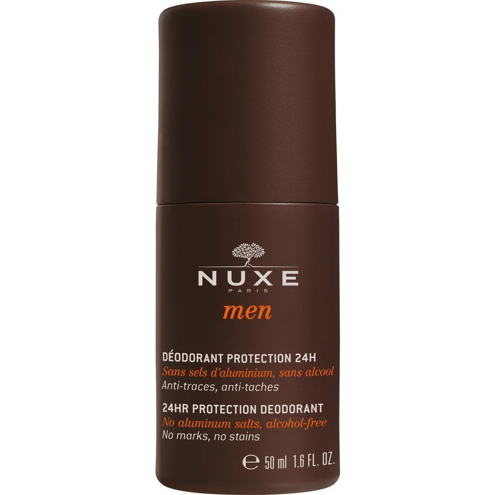 Braune Flasche eines Männerdeodorants mit 24-Stunden-Schutz.