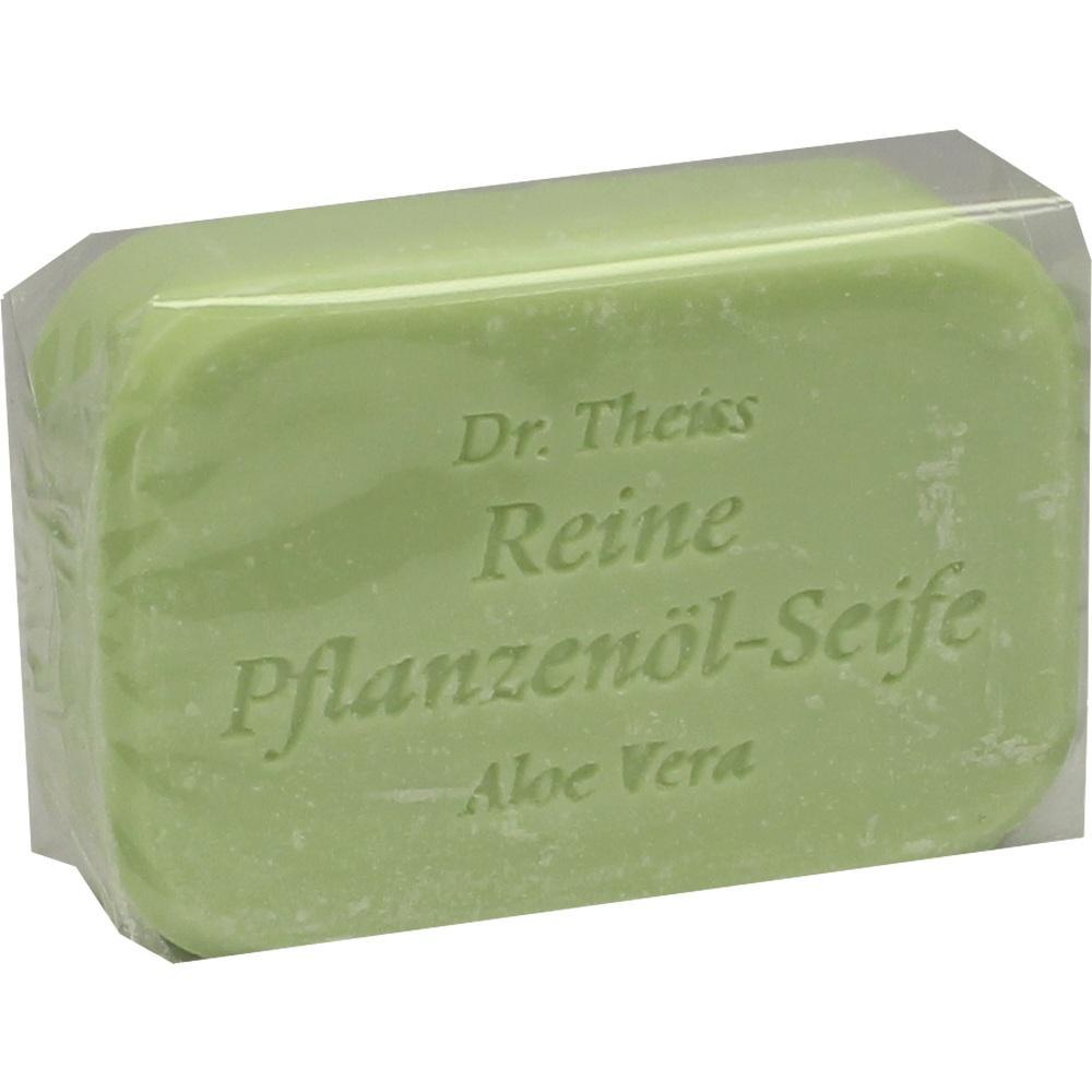 Grüne Seife aus Pflanzenöl mit Aloe Vera im Plastik verpackt.
