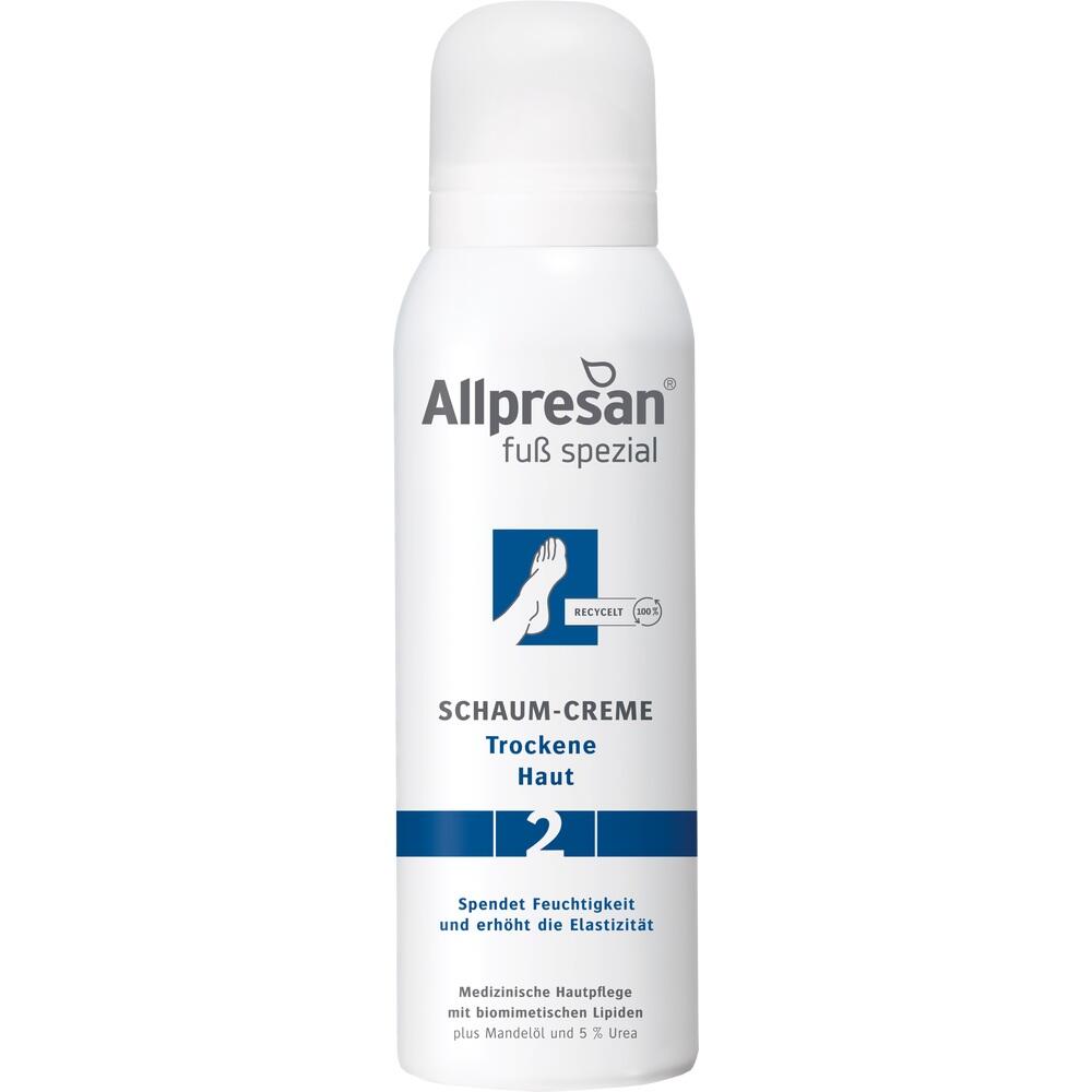 Weiße Sprühdose mit Fußcreme für trockene Haut von Allpresan.