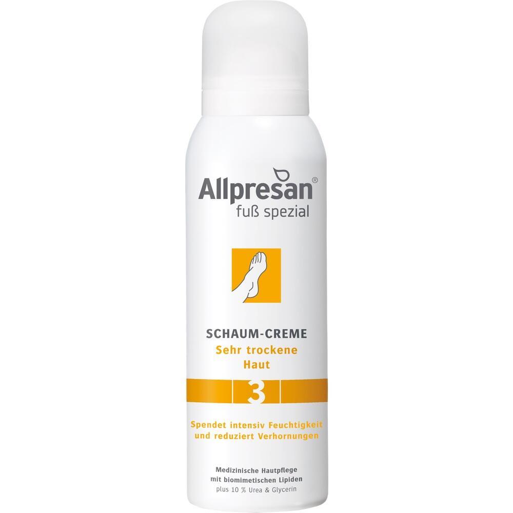 Eine weiße Dose mit Allpresan Schaum-Creme für sehr trockene Haut.