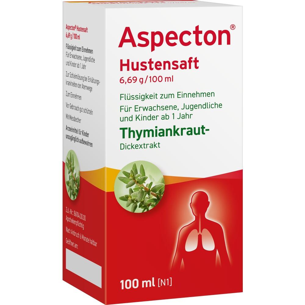Eine rote und weiße Packung von Hustensaft mit einer Lungenabbildung.