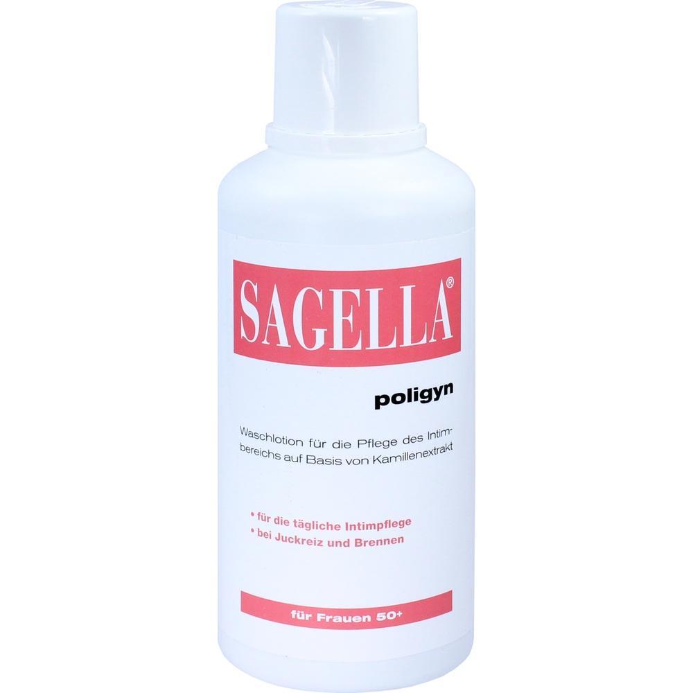Eine Flasche Sagella Waschlotion für die Intimpflege von Frauen über 50.