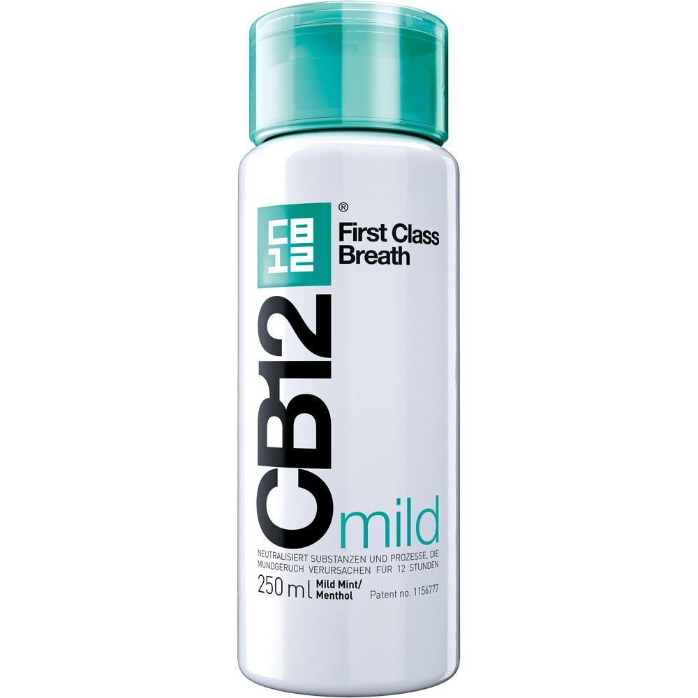 Eine Flasche Mundspülung mit der Aufschrift "CB12 mild".