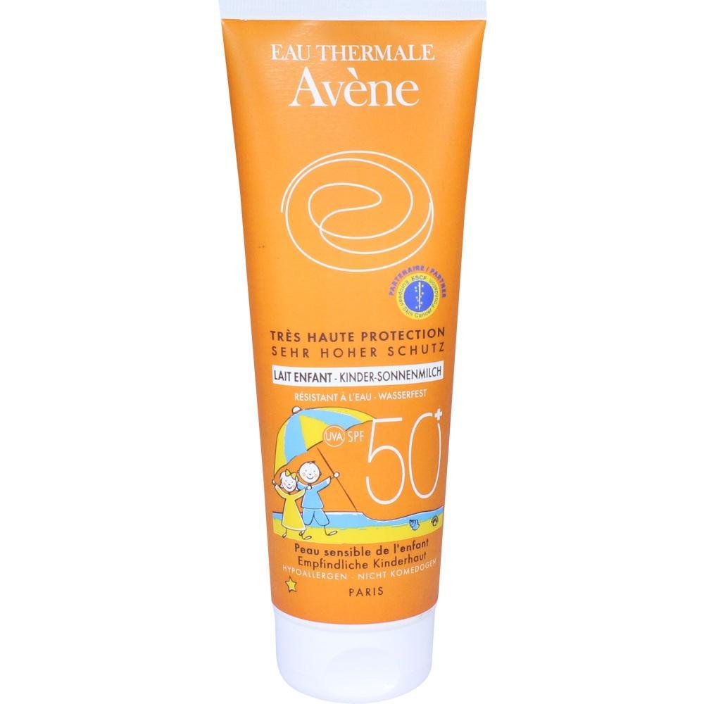 Eine orange Sonnencreme-Tube für Kinder mit Schutzfaktor 50+.