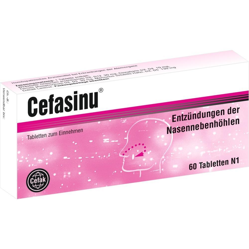 Weiße Verpackung mit rosa Streifen für Tabletten gegen Nasennebenhöhlenentzündung.